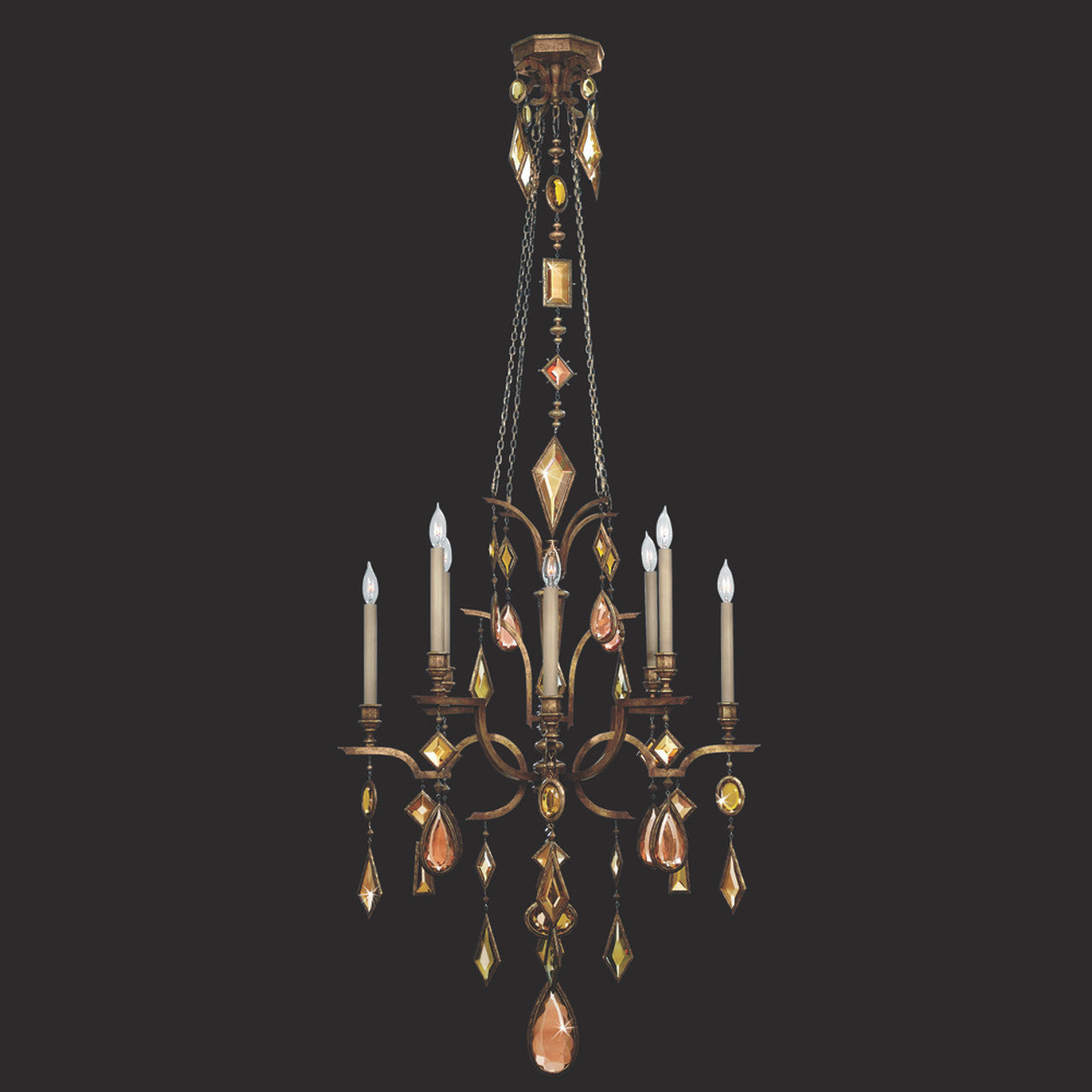 Encased Gems Chandelier, Round, 8-Light, Bronze Patina, Multi-Colored Crystal Gems, 31"W (708640-1ST 96FC)