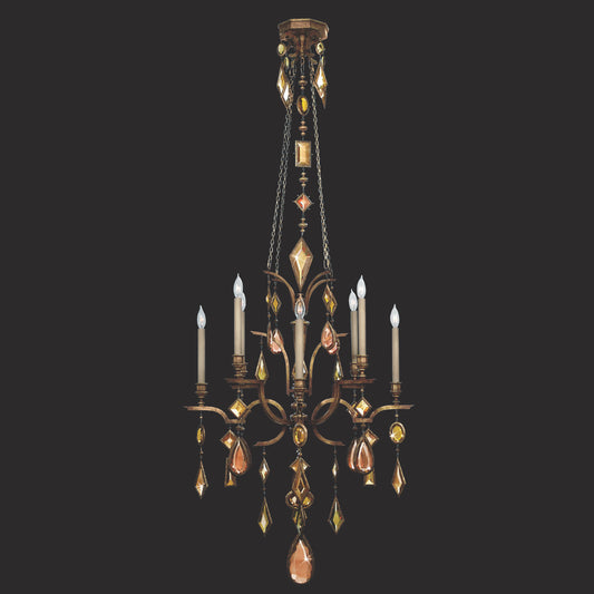 Encased Gems Chandelier, Round, 8-Light, Bronze Patina, Multi-Colored Crystal Gems, 31"W (708640-1ST 96FC)