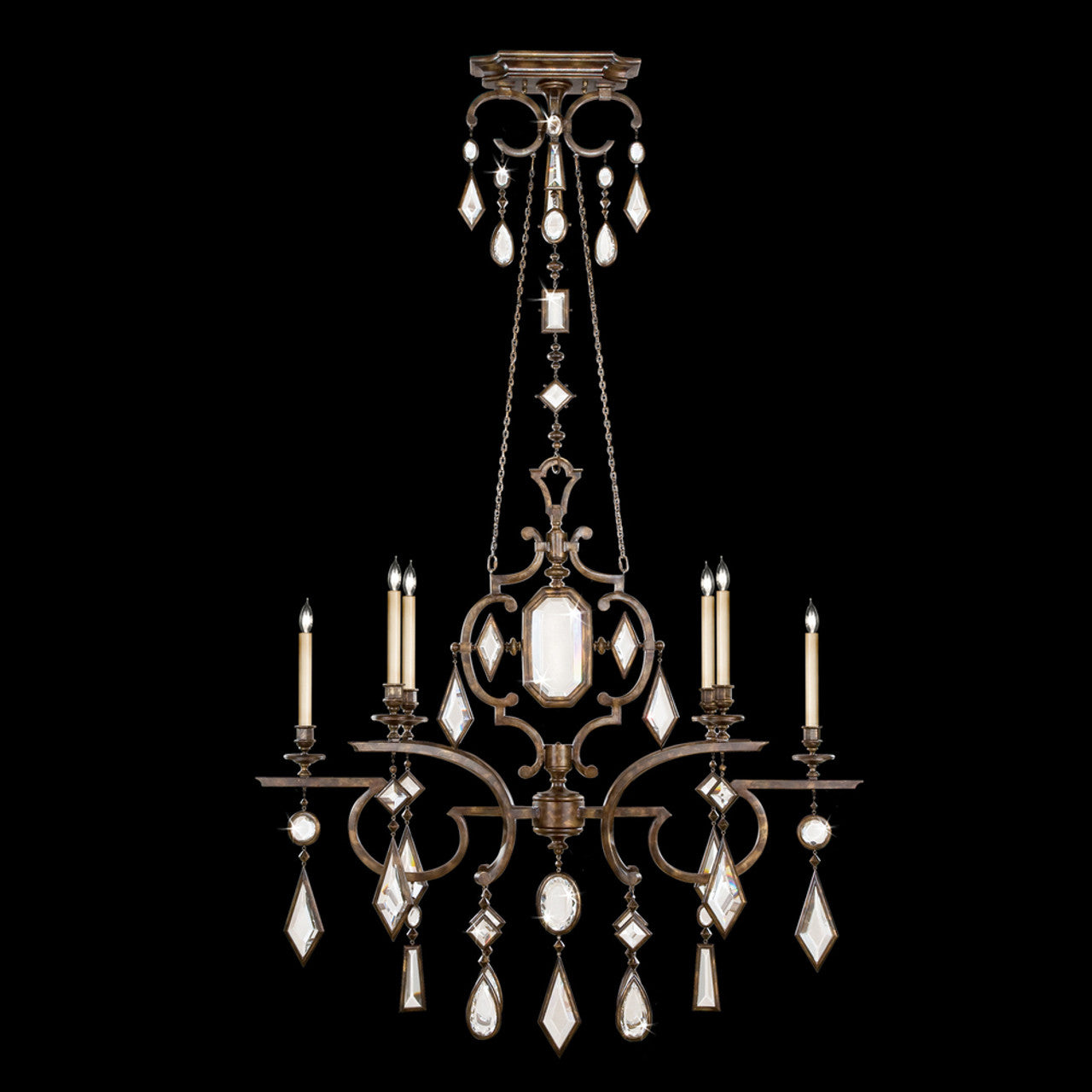 Encased Gems Chandelier, Oblong, 6-Light, Bronze Patina, Clear Crystal Gems, 50"W (708940-3ST 96FL)