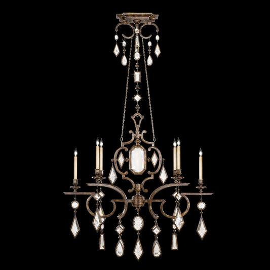 Encased Gems Chandelier, Oblong, 6-Light, Bronze Patina, Clear Crystal Gems, 50"W (708940-3ST 96FL)