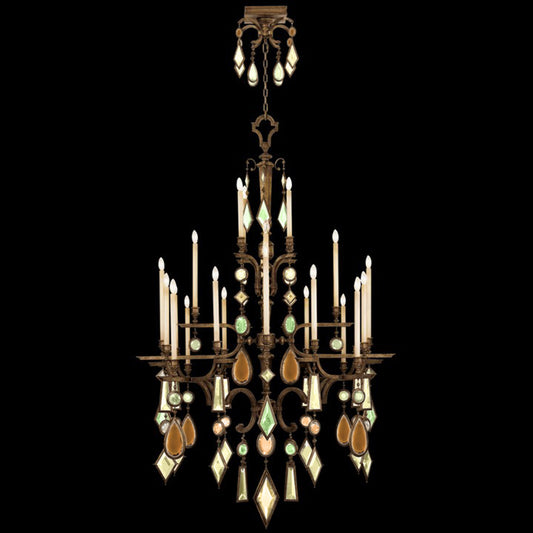 Encased Gems Chandelier, Round, 24-Light, Bronze Patina, Multi-Colored Crystal Gems, 53"W (709440-1ST 96FM)