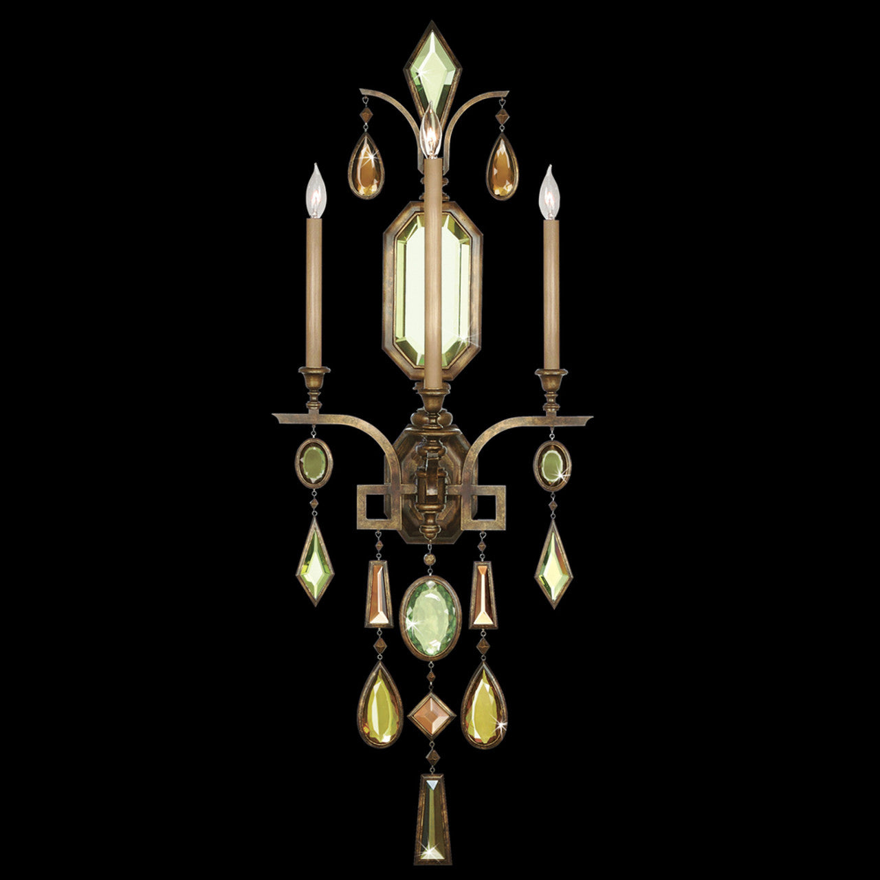 Encased Gems Wall Sconce, 3-Light, Bronze Patina, Multi-Colored Crystal Gems, 49"H (710450-1ST 96FZ)