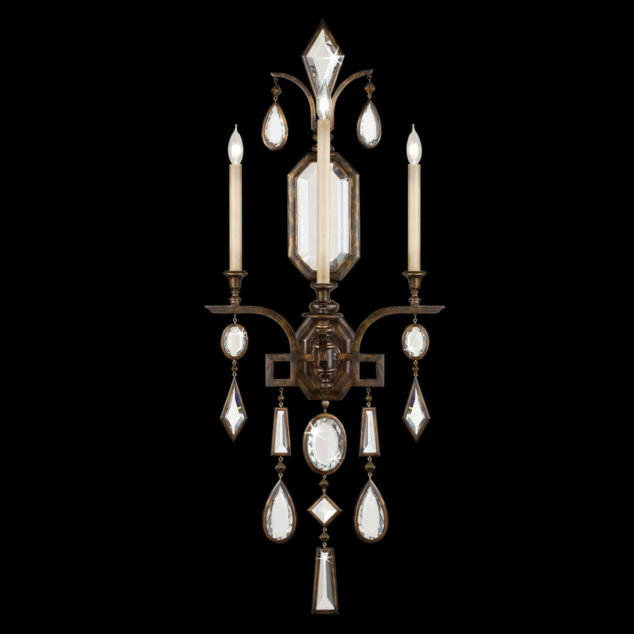 Encased Gems Wall Sconce, 3-Light, Bronze Patina, Clear Crystal Gems, 49"H (710450-3ST 96G1)