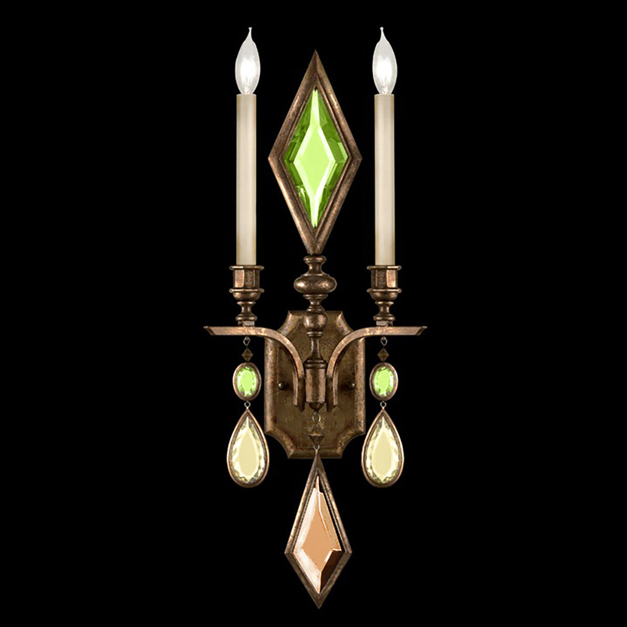 Encased Gems Wall Sconce, 2-Light, Bronze Patina, Multi-Colored Crystal Gems, 29"H (718150-1ST 97F7)