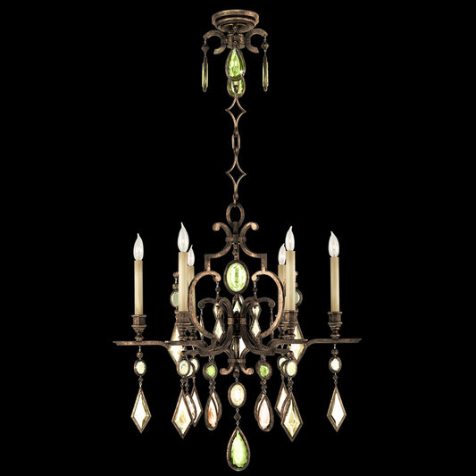 Encased Gems Chandelier, Round, 6-Light, Bronze Patina, Multi-Colored Crystal Gems, 29"W (718240-1ST 97FA)