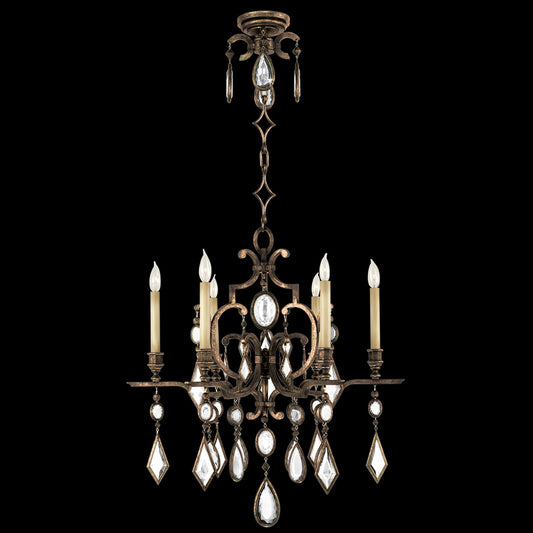 Encased Gems Chandelier, Round, 6-Light, Bronze Patina, Clear Quartz Crystal Gems, 29"W (718240-3ST 97FD)