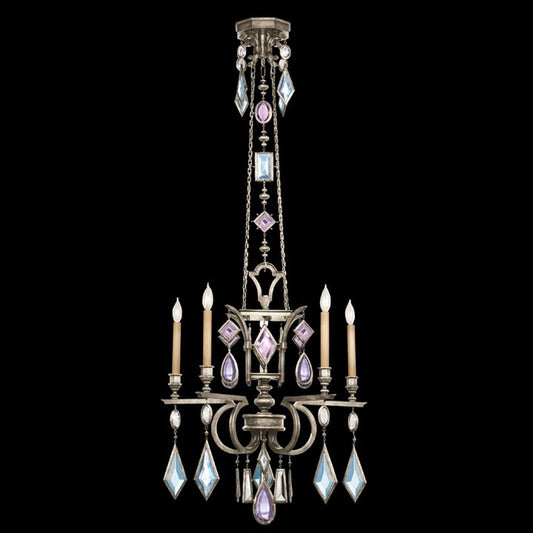 Encased Gems Chandelier, Round, 5-Light, Silver Leaf, Multi-Colored Crystal Gems, 27"W (719440-1ST 97GE)