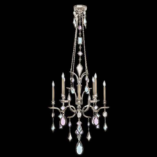 Encased Gems Chandelier, Round, 8-Light, Silver Leaf, Multi-Colored Crystal Gems, 31"W (725440-1ST 97HJ)