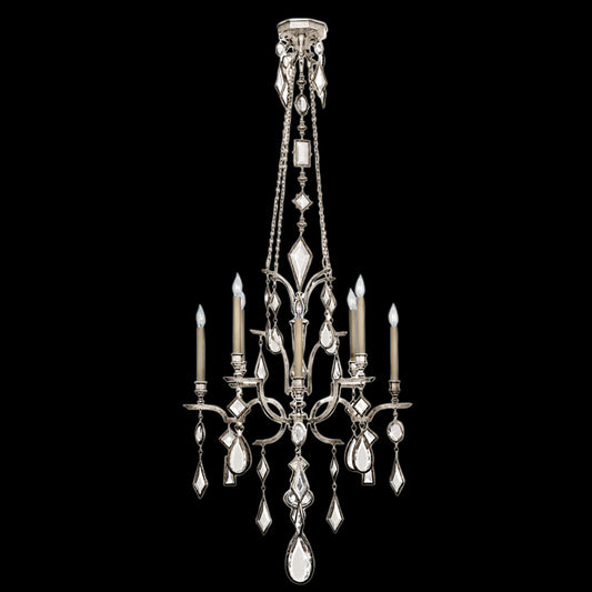 Encased Gems Chandelier, Round, 8-Light, Silver Leaf, Clear Crystal Gems, 31"W (725440-3ST 97HL)