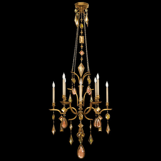 Encased Gems Chandelier, Round, 8-Light, Gold Leaf, Multi-Colored Crystal Gems, 31"W (725640-1ST 97HM)