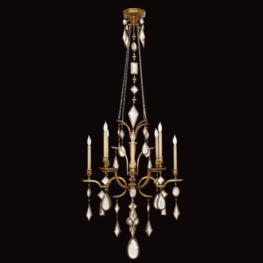 Encased Gems Chandelier, Round, 8-Light, Gold Leaf, Clear Crystal Gems, 31"W (725640-3ST 97HP)