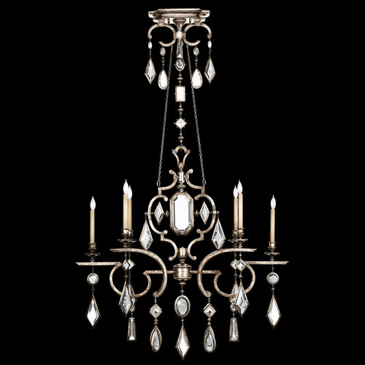 Encased Gems Chandelier, Oblong, 6-Light, Silver Leaf, Clear Crystal Gems, 50"W (725940-3ST 98E3)