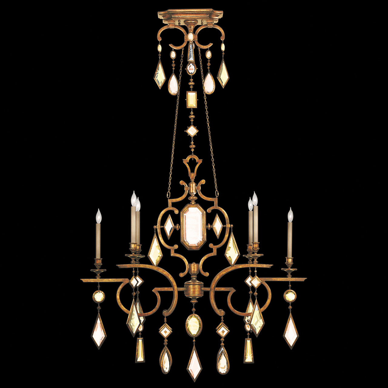 Encased Gems Chandelier, Oblong, 6-Light, Gold Leaf, Multi-Colored Crystal Gems, 50"W (726040-1ST 98E4)