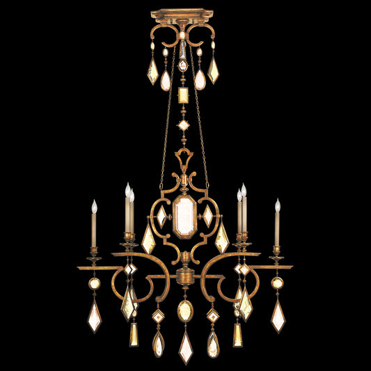 Encased Gems Chandelier, Oblong, 6-Light, Gold Leaf, Multi-Colored Crystal Gems, 50"W (726040-1ST 98E4)