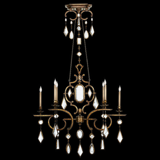 Encased Gems Chandelier, Oblong, 6-Light, Gold Leaf, Clear Crystal Gems, 50"W (726040-3ST 98E6)