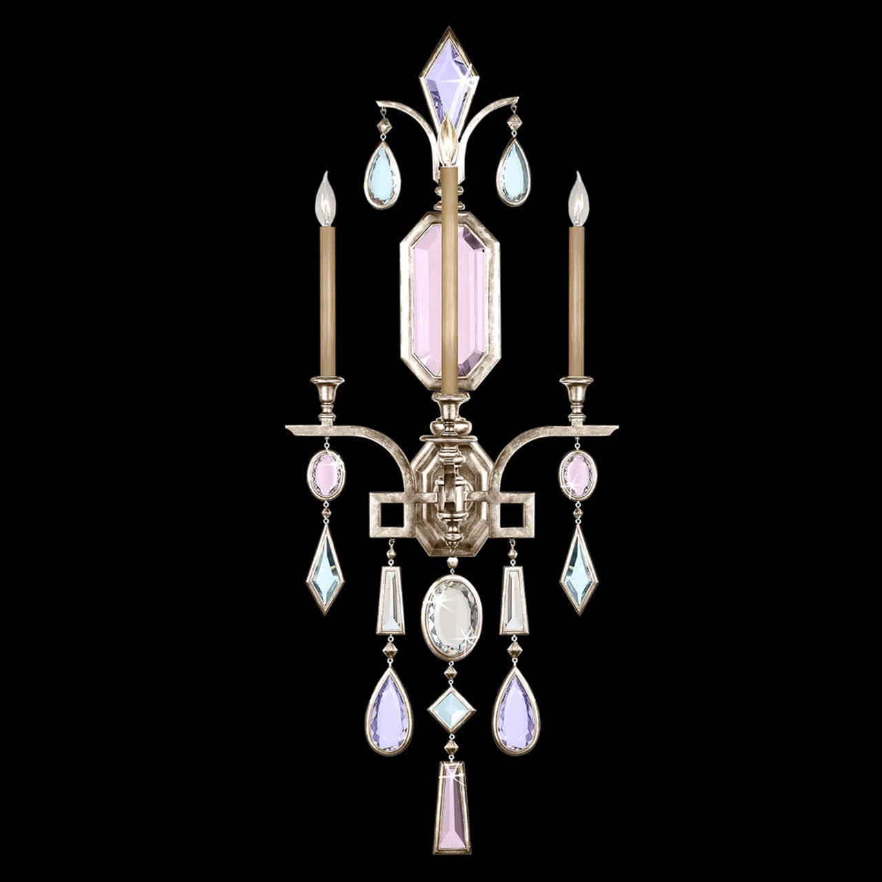 Encased Gems Wall Sconce, 3-Light, Silver Leaf, Multi-Colored Crystal Gems, 49"H (726950-1ST 98EL)