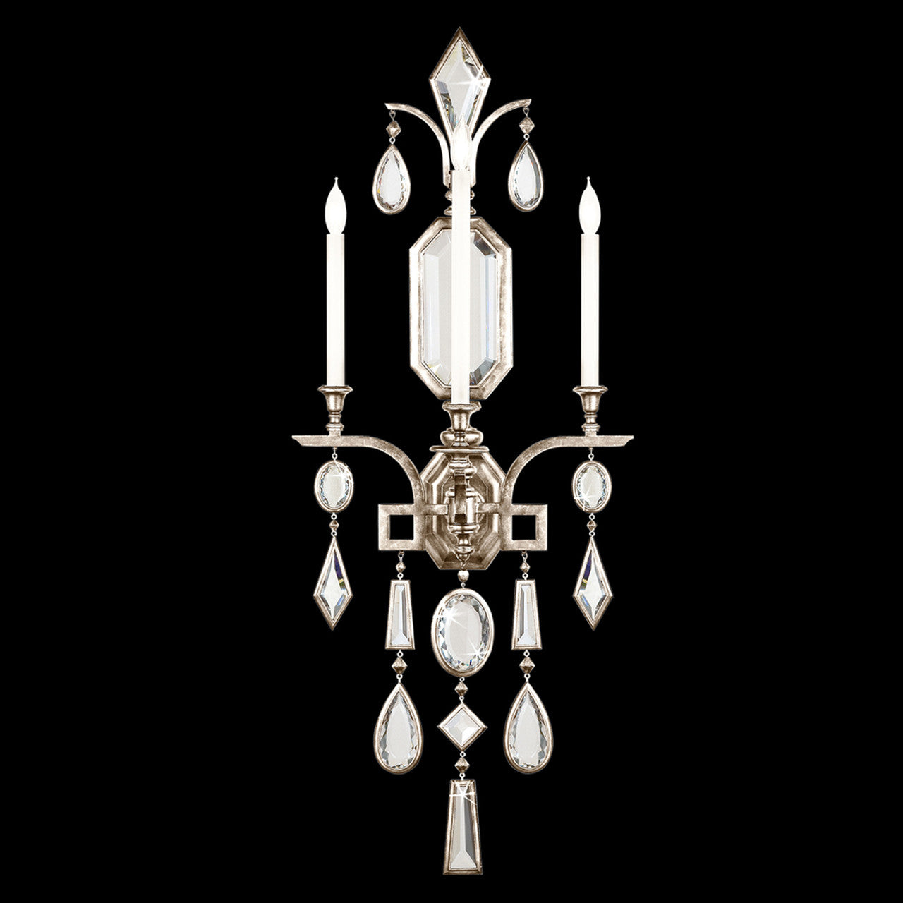 Encased Gems Wall Sconce, 3-Light, Silver Leaf, Clear Crystal Gems, 49"H (726950-3ST 98EN)