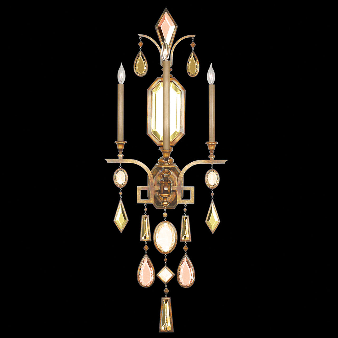 Encased Gems Wall Sconce, 3-Light, Gold Leaf, Multi-Colored Crystal Gems, 49"H (727050-1ST 98EP)