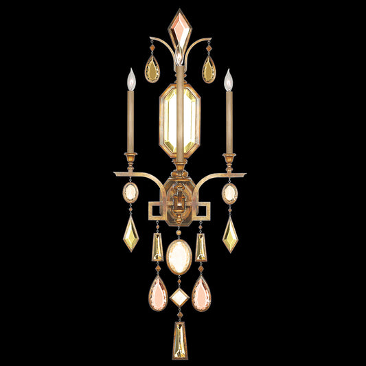 Encased Gems Wall Sconce, 3-Light, Gold Leaf, Multi-Colored Crystal Gems, 49"H (727050-1ST 98EP)