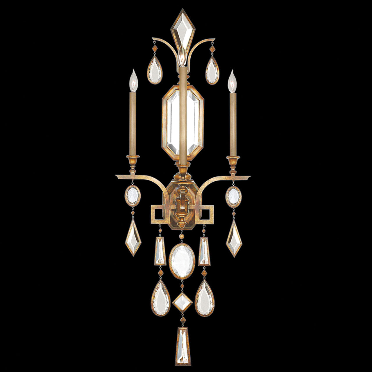 Encased Gems Wall Sconce, 3-Light, Gold Leaf, Clear Crystal Gems, 49"H (727050-3ST 98ER)