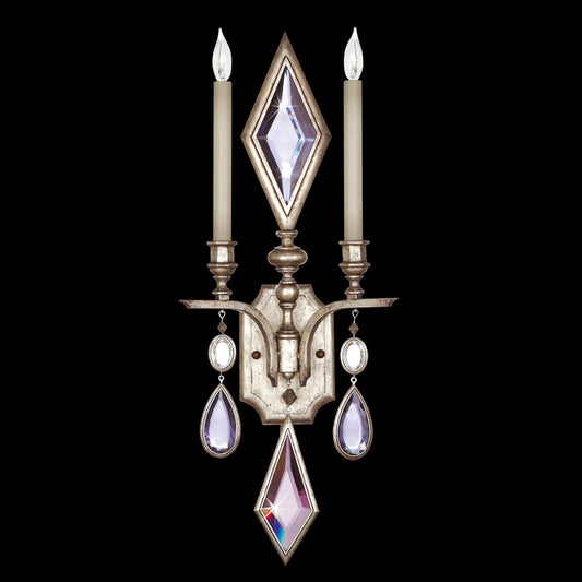 Encased Gems Wall Sconce, 2-Light, Silver Leaf, Multi-Colored Crystal Gems, 29"H (729050-1ST 98FX)