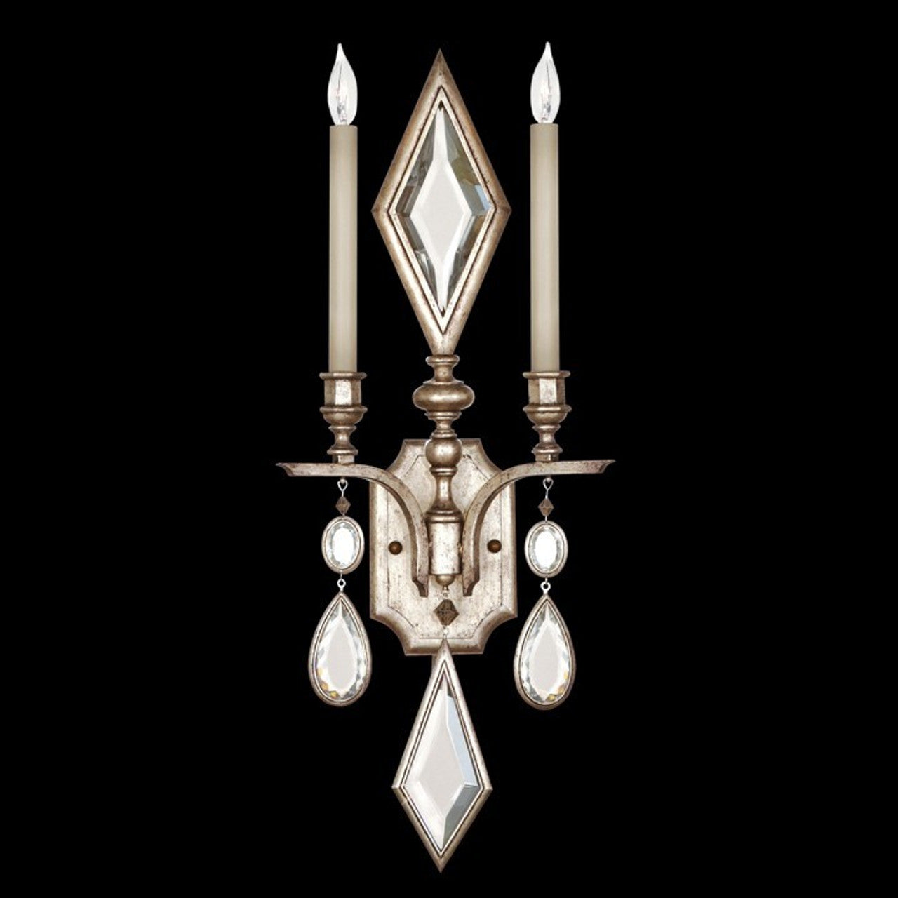 Encased Gems Wall Sconce, 2-Light, Silver Leaf, Clear Crystal Gems, 29"H (729050-3ST 98FZ)