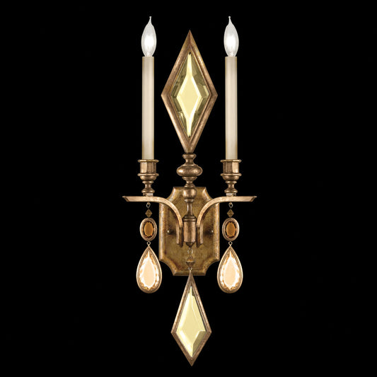 Encased Gems Wall Sconce, 2-Light, Gold Leaf, Multi-Colored Crystal Gems, 29"H (729150-1ST 98G0)