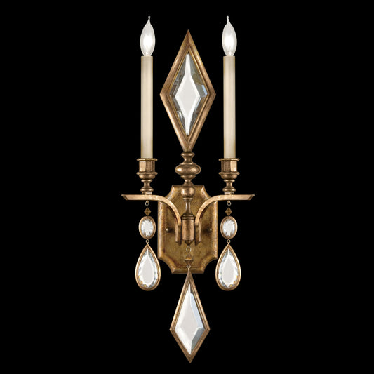 Encased Gems Wall Sconce, 2-Light, Gold Leaf, Clear Crystal Gems, 29"H (729150-3ST 98G2)