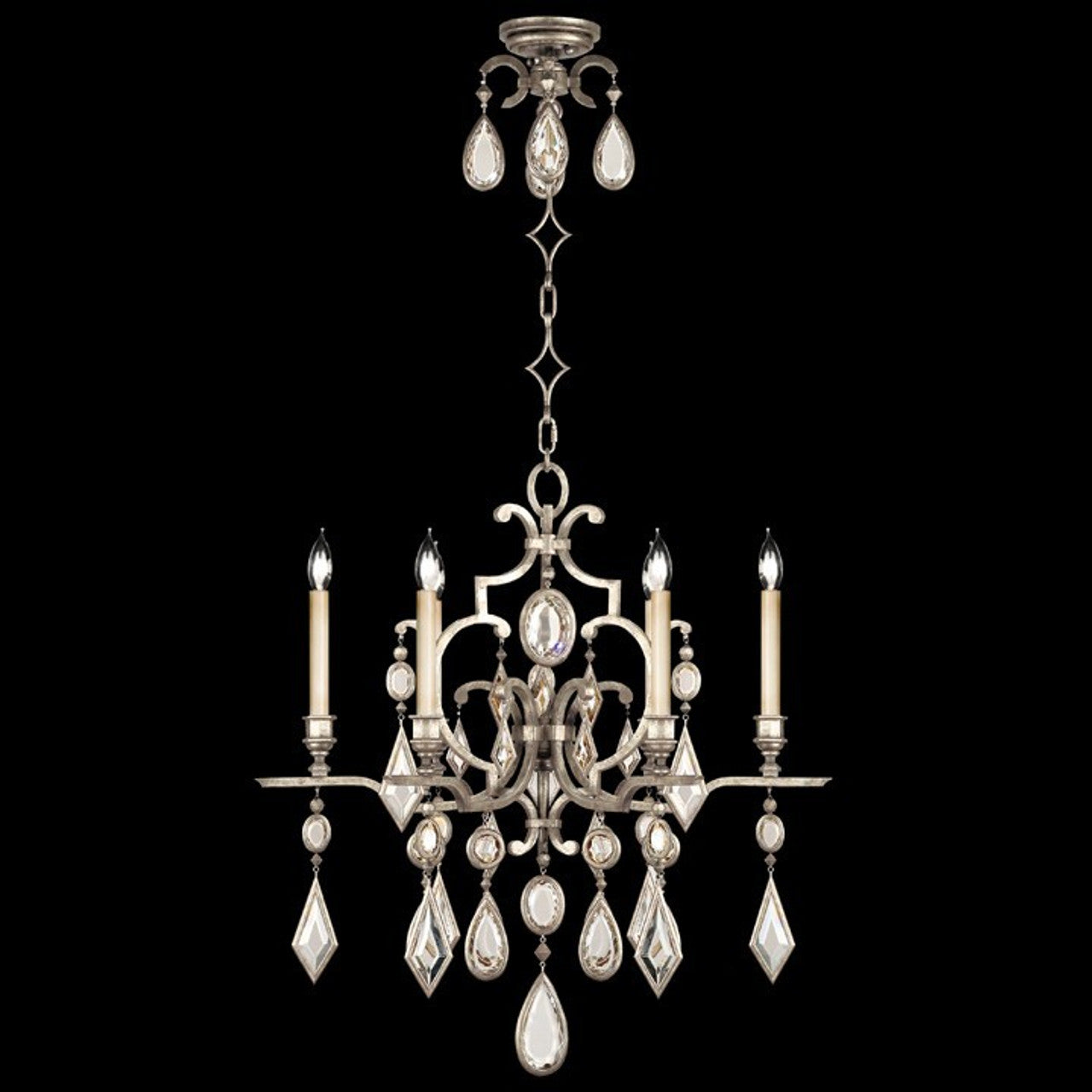 Encased Gems Chandelier, Round, 6-Light, Silver Leaf, Clear Crystal Gems, 29"W (729440-3ST 98G5)