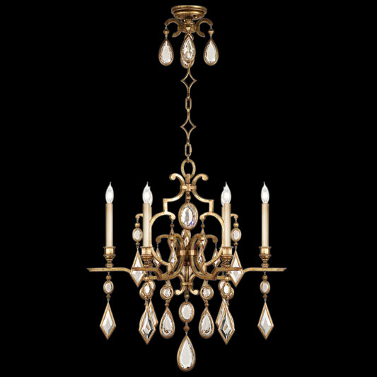 Encased Gems Chandelier, Round, 6-Light, Gold Leaf, Clear Crystal Gems, 29"W (729640-3ST 98G8)