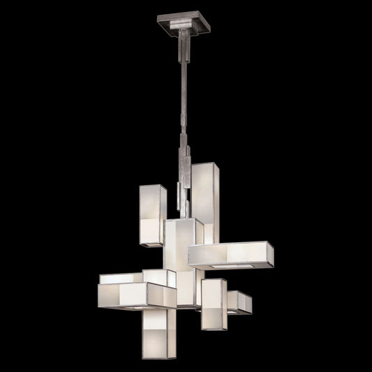 Perspectives Chandelier, Rectangular, 12-Light, Silver Leaf, Multi-Tonal White Crepe, 46"W (732040-2GU D85C)