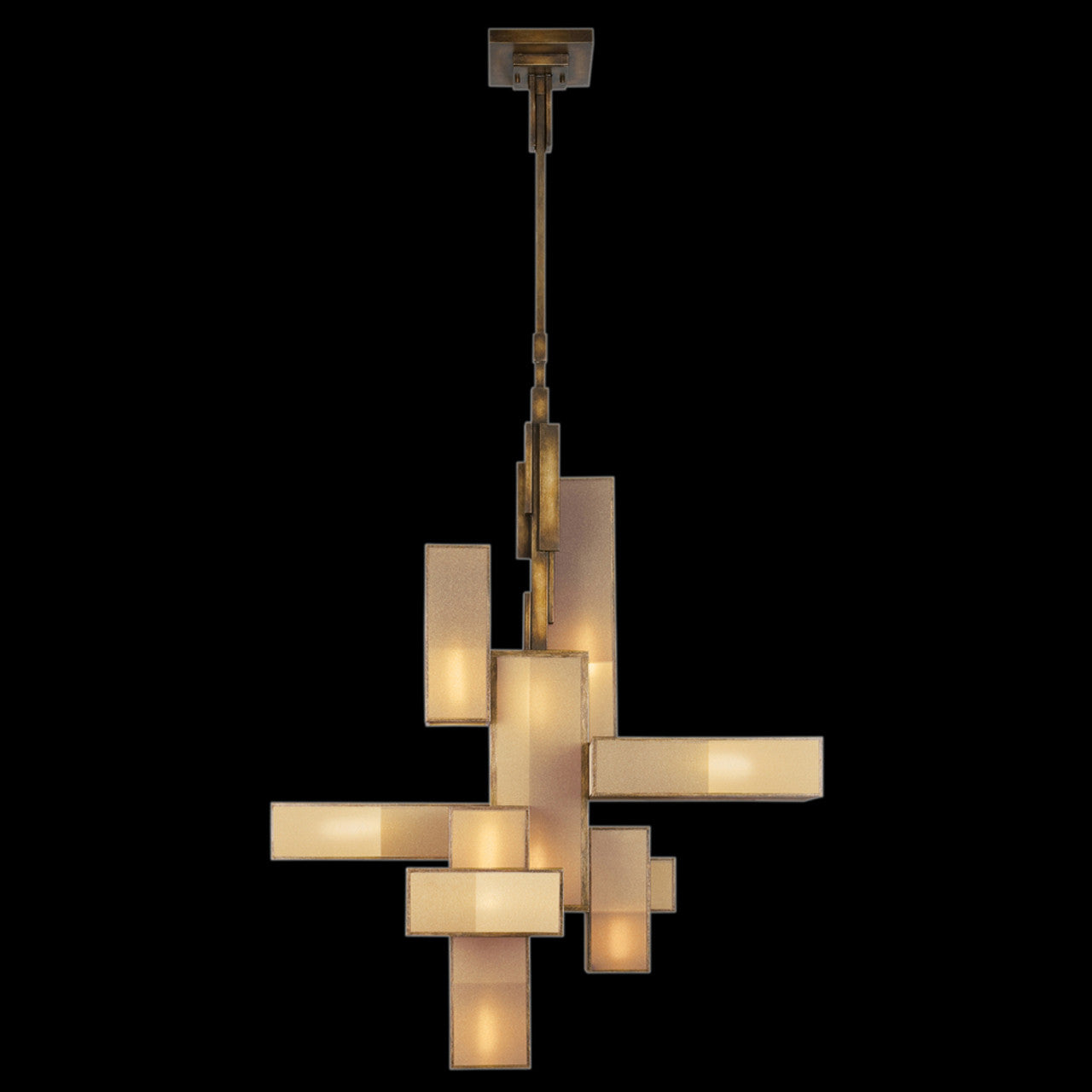 Perspectives Chandelier, Rectangular, 12-Light, Patinated Golden Bronze, Multi-Tonal Gold Organza, 46"W (732040GU D85D)