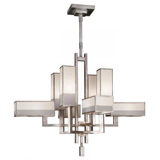 Perspectives Chandelier, Square, 8-Light, Silver Leaf, Multi-Tonal White Crepe, 42"W (733840-2ST 9EA5)