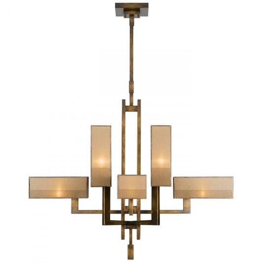 Perspectives Chandelier, Square, 8-Light, Patinated Golden Bronze, Multi-Tonal Gold Organza, 42"W (733840ST 98GQ)