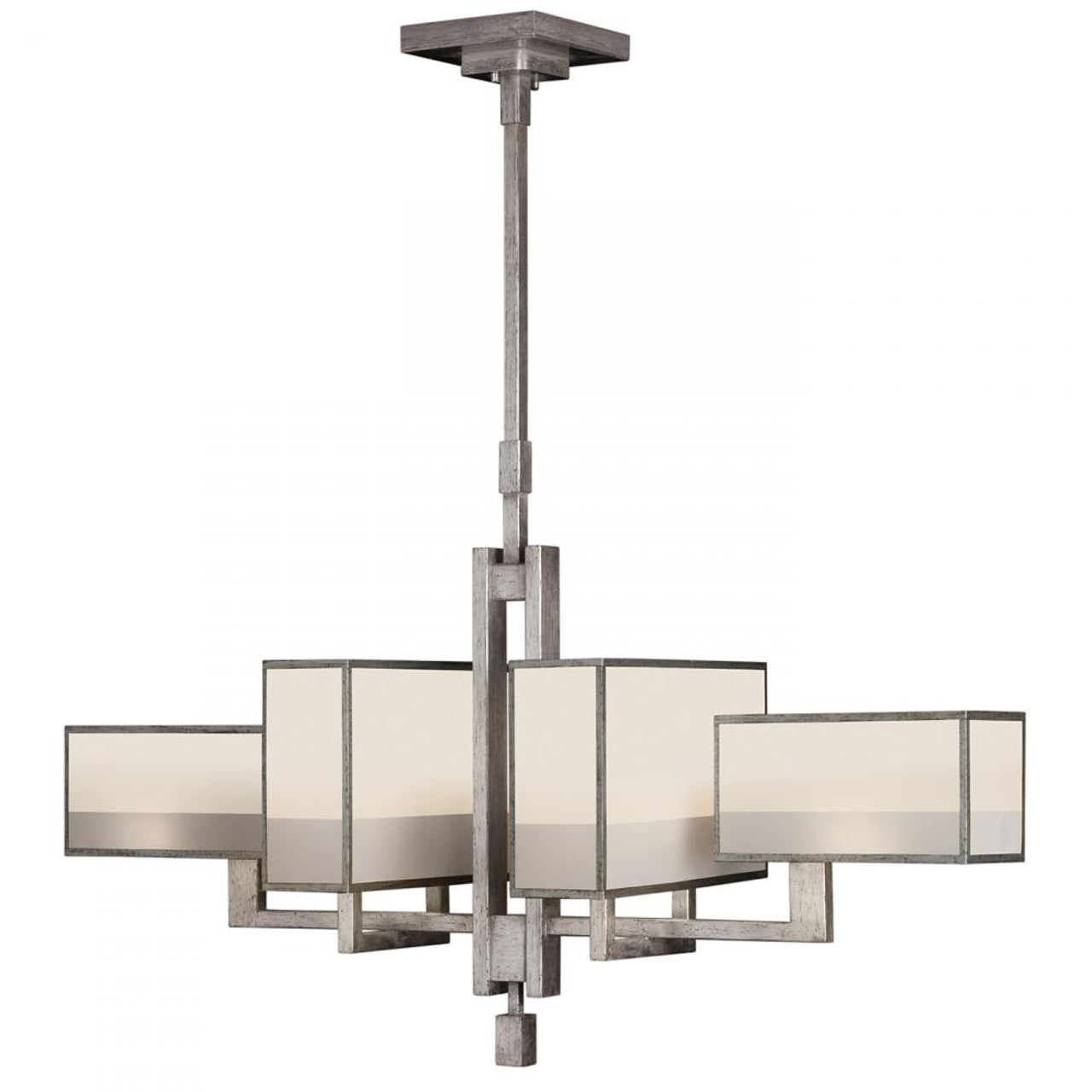 Perspectives Chandelier, Oblong, 6-Light, Silver Leaf, Multi-Tonal White Crepe, 42"W (734040-2ST 9EA6)