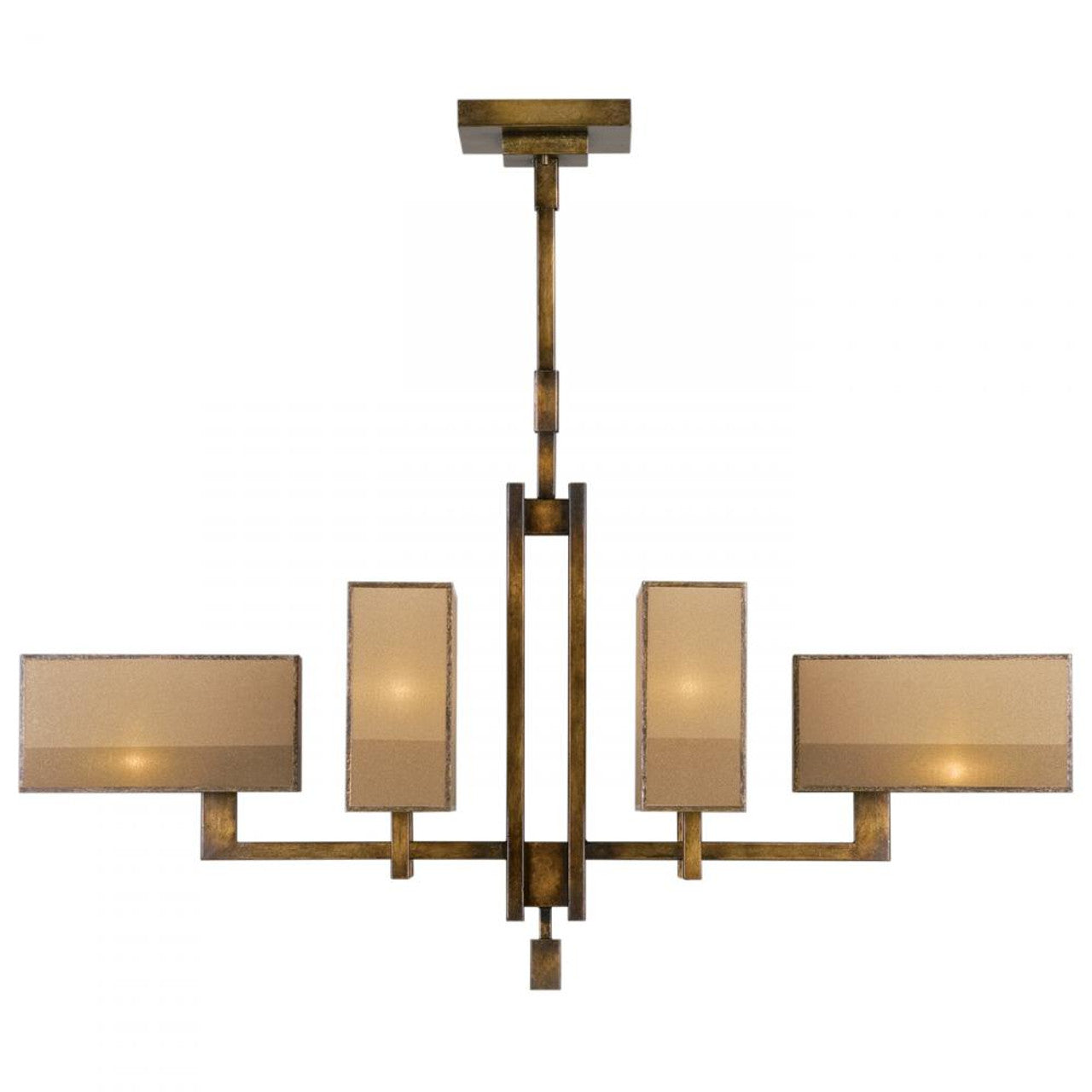 Perspectives Chandelier, Oblong, 6-Light, Patinated Golden Bronze, Multi-Tonal Gold Organza, 42"W (734040ST 98GR)