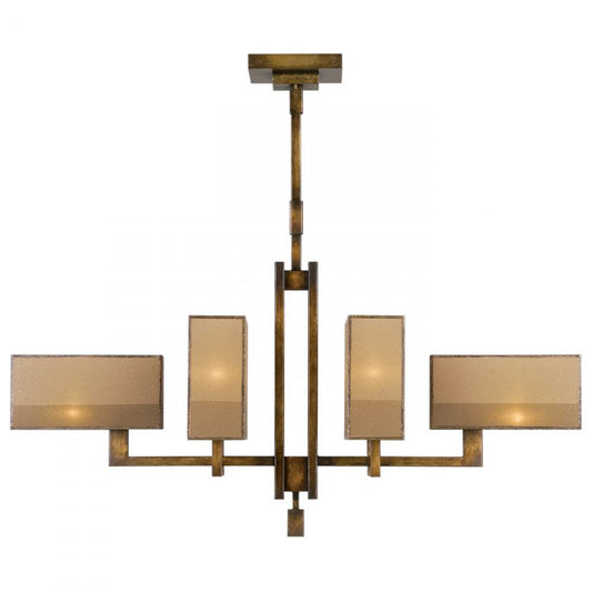 Perspectives Chandelier, Oblong, 6-Light, Patinated Golden Bronze, Multi-Tonal Gold Organza, 42"W (734040ST 98GR)