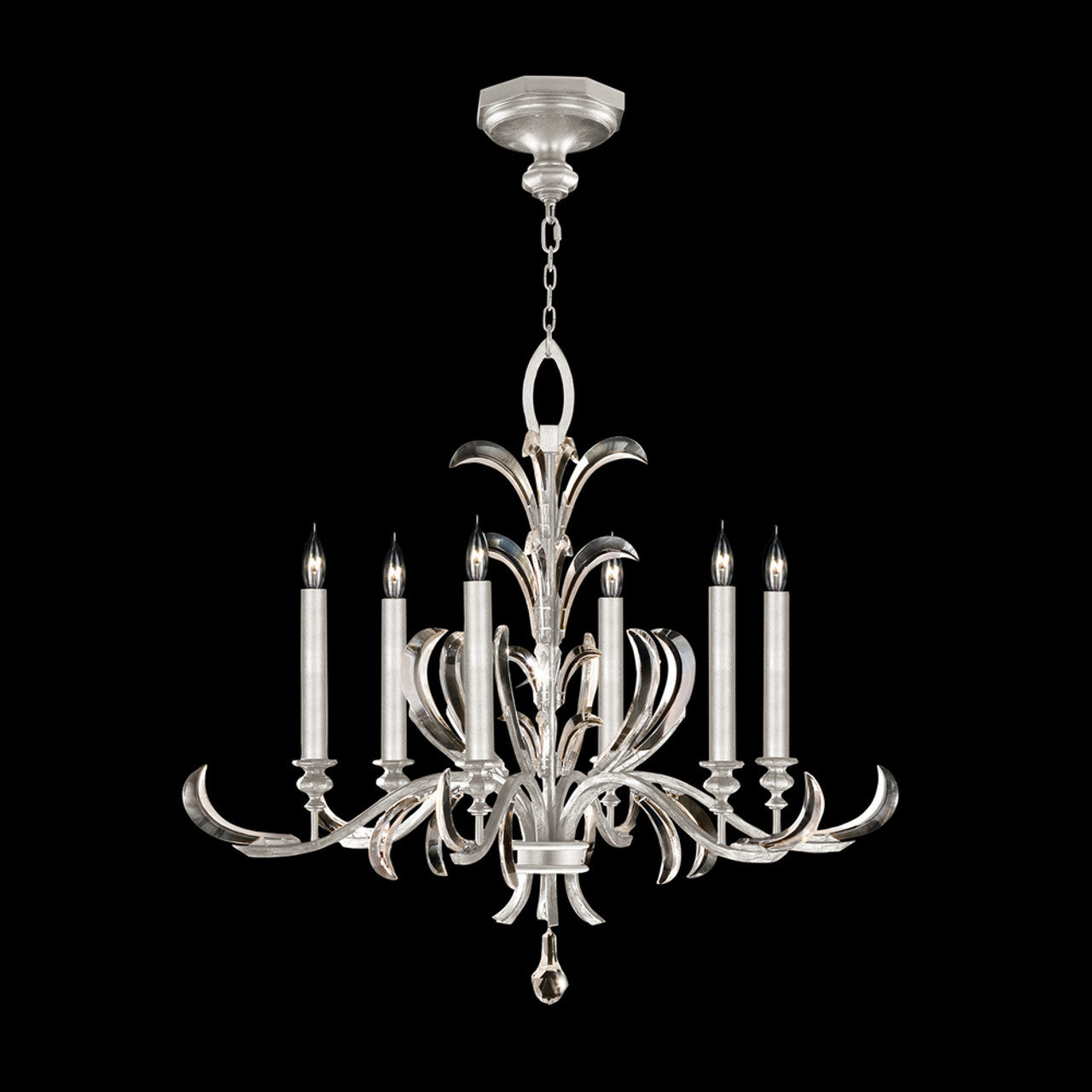 Beveled Arcs Chandelier, Round, 6-Light, Silver Leaf, 37"W (739140-SF4 NJ1J)