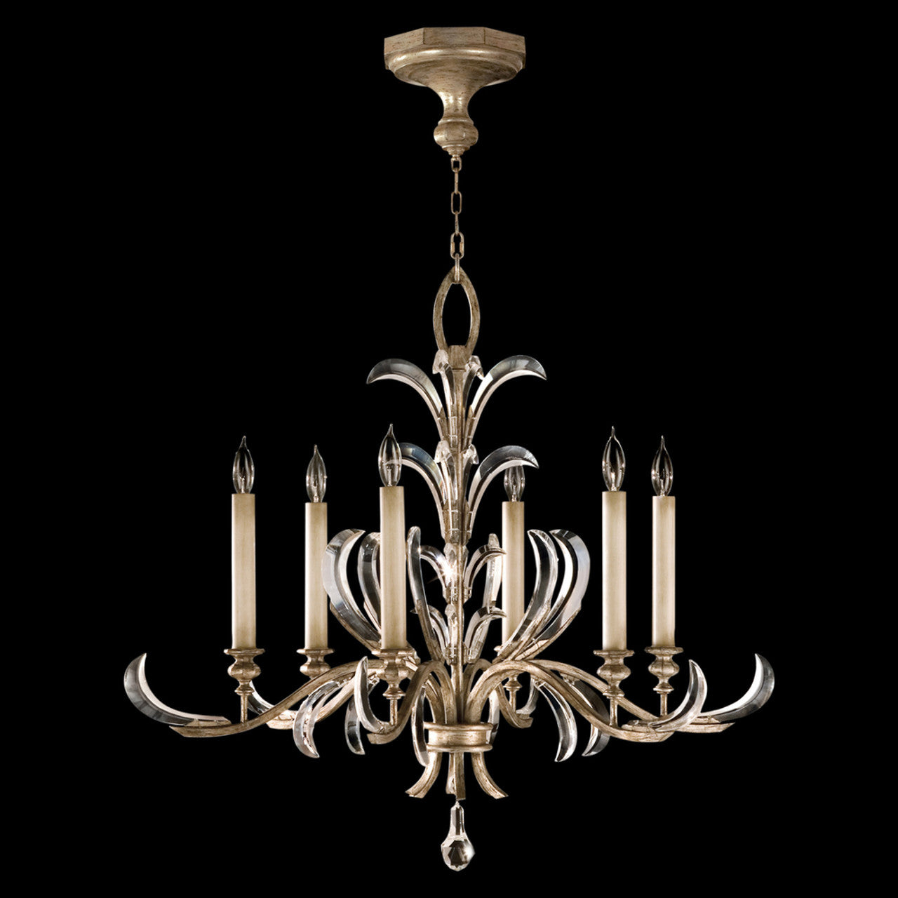 Beveled Arcs Chandelier, Round, 6-Light, Silver, 37"W (739140ST 99E5)