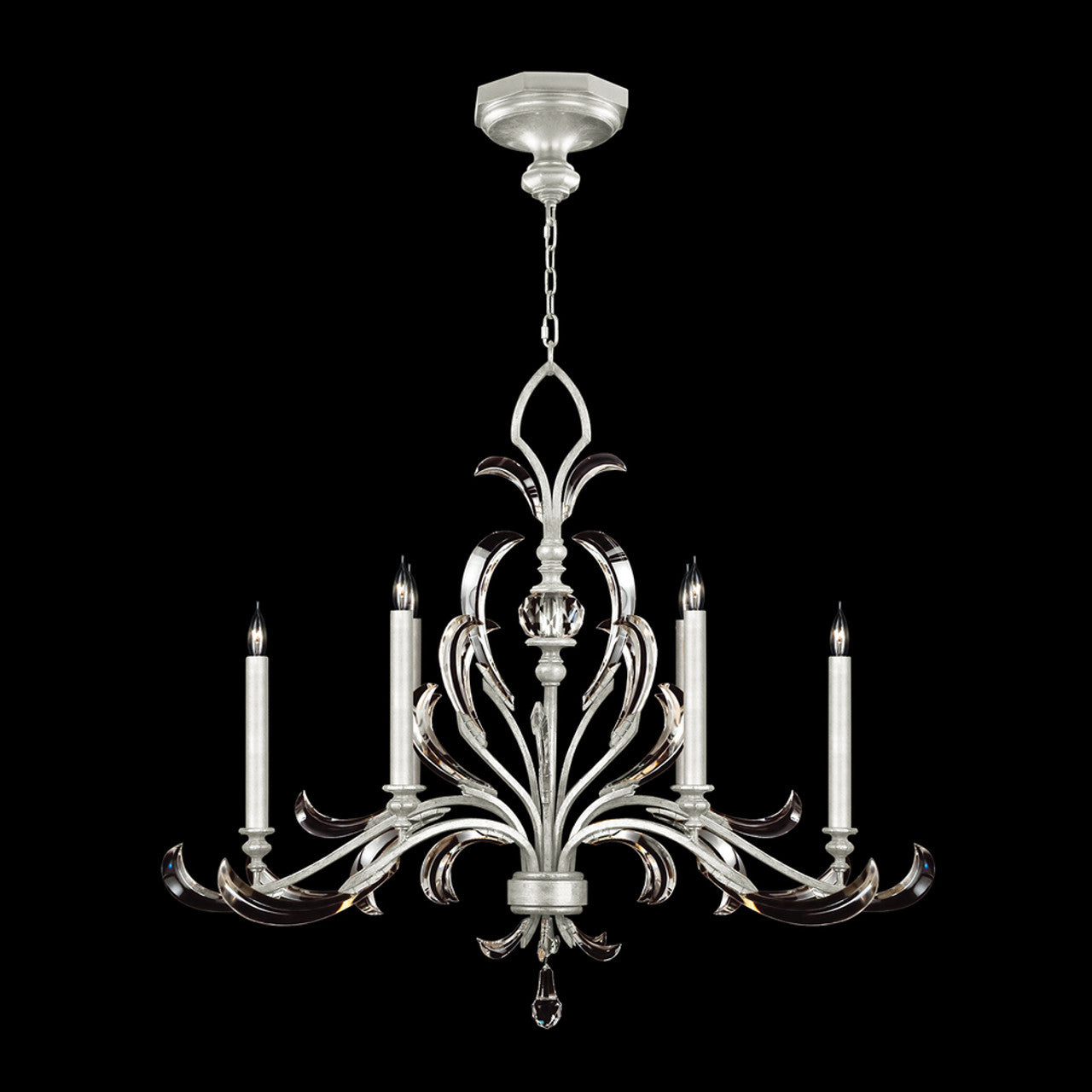 Beveled Arcs Chandelier, Oblong, 6-Light, Silver Leaf, 44"W (739240-SF4 NJ1L)