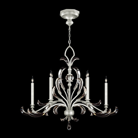 Beveled Arcs Chandelier, Oblong, 6-Light, Silver Leaf, 44"W (739240-SF4 NJ1L)