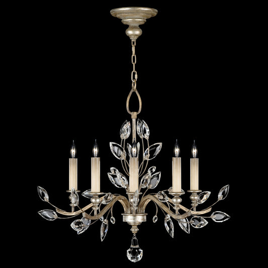 Crystal Laurel Chandelier, Round, 5-Light, Silver Leaf, Faceted Crystal Leaves, 32"W (753040ST 9ACL)