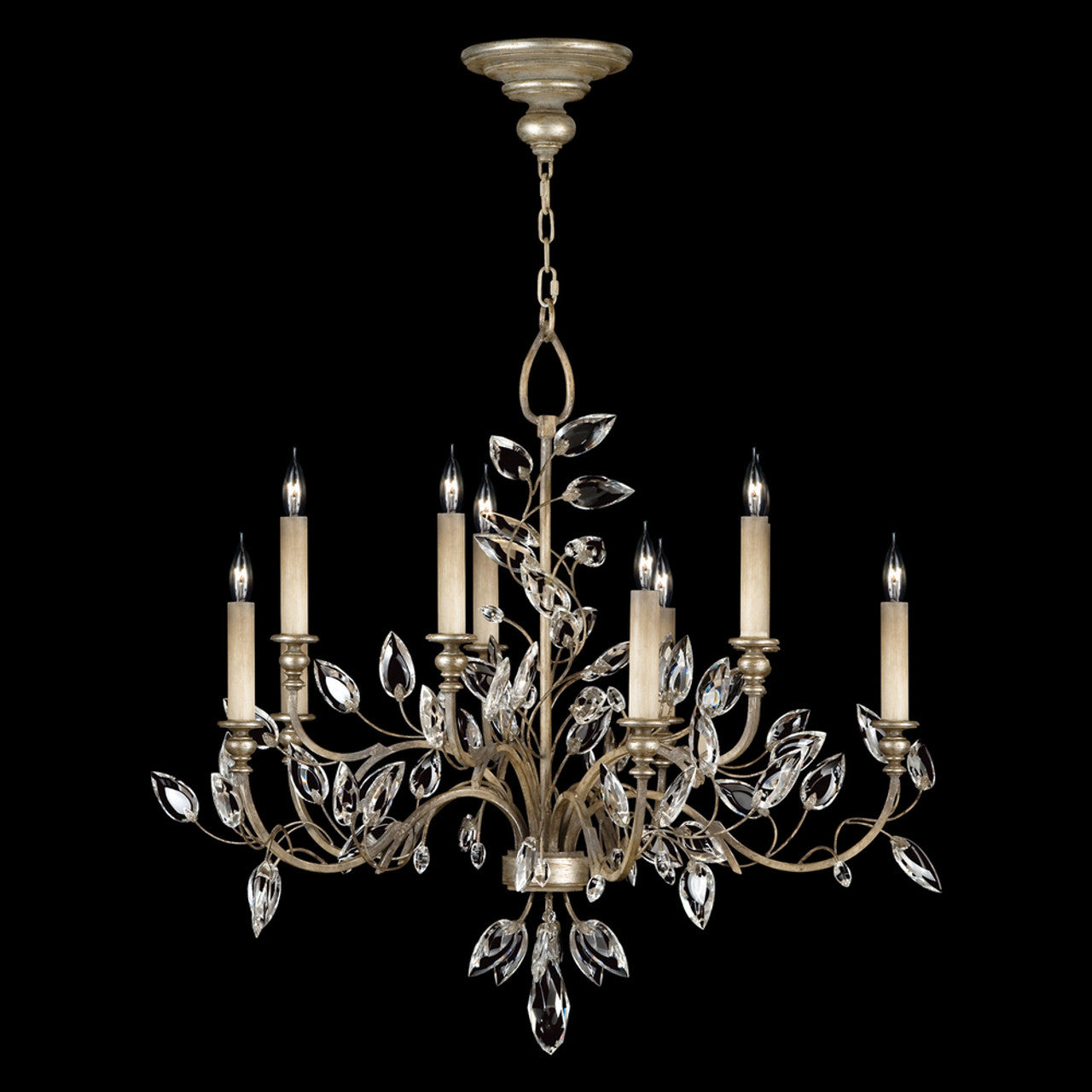 Crystal Laurel Chandelier, Round, 10-Light, Silver Leaf, Faceted Crystal Leaves, 43"W (753140ST 9ACM)