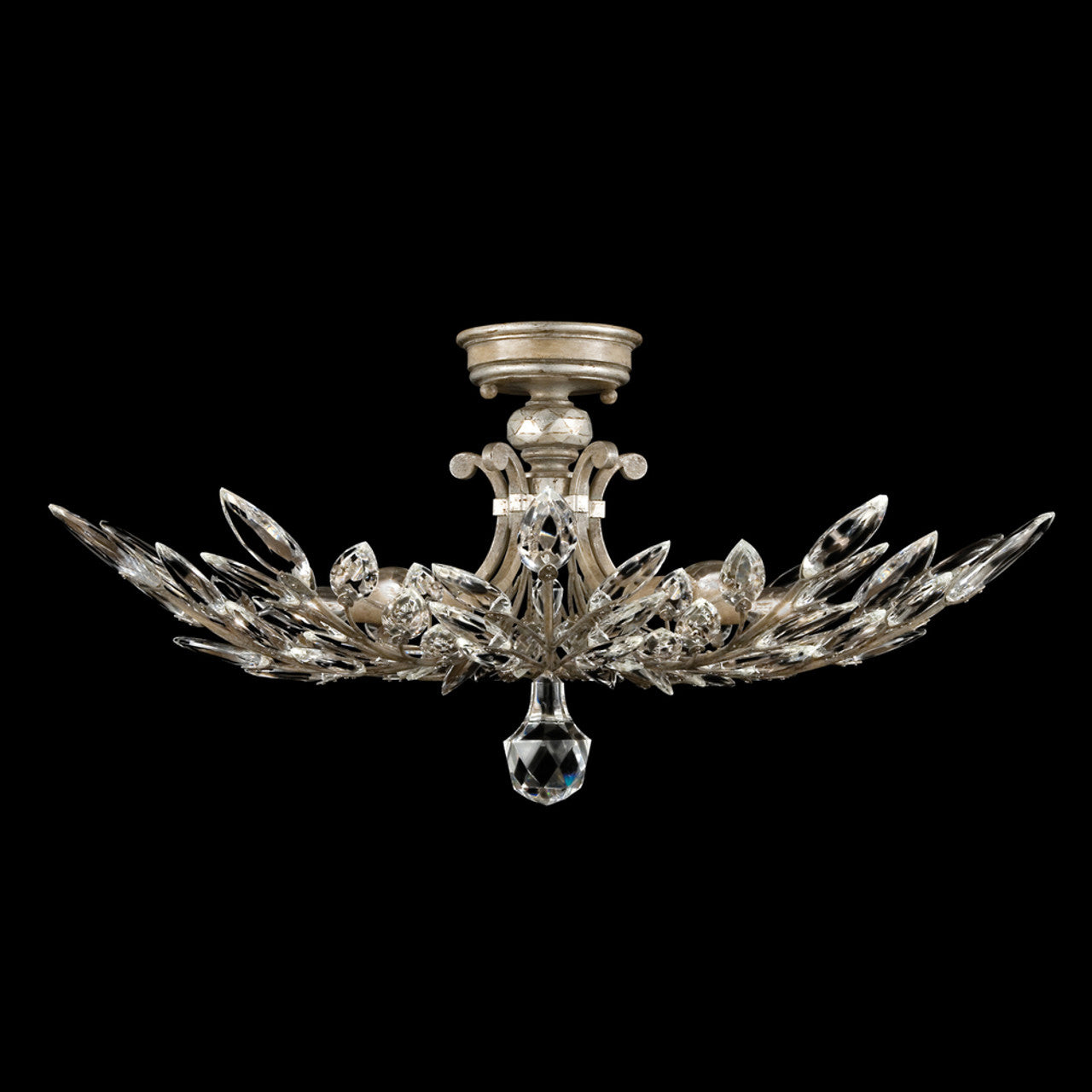 Crystal Laurel Semi-Flush Mount, Round, 5-Light, Silver Leaf, Faceted Crystal Leaves, 28"W (753440ST 9ACQ)