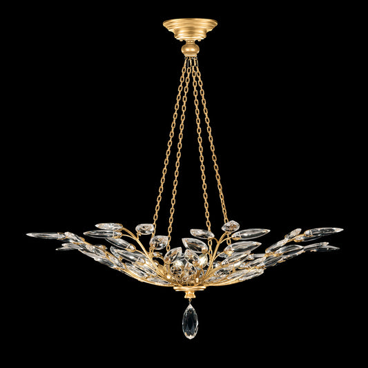 Crystal Laurel Pendant, Round, 4-Light, Gold Leaf, Faceted Crystal Leaves, 35"W (753640-SF3 NJ22)