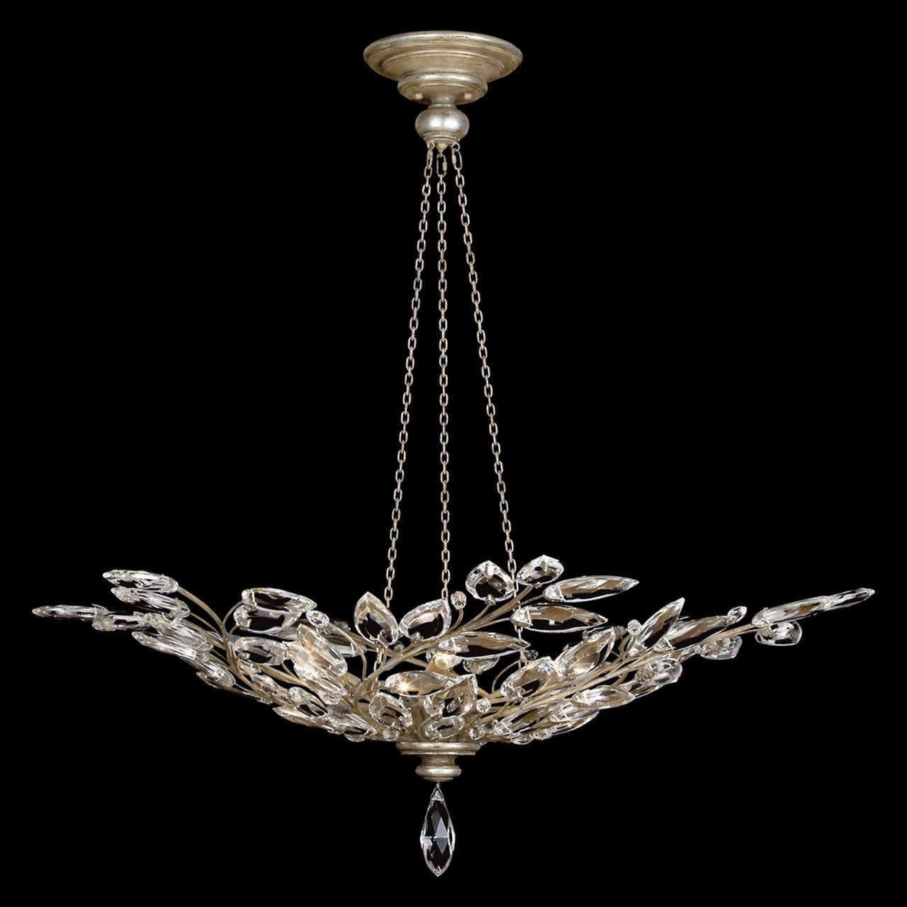 Crystal Laurel Pendant, Round, 6-Light, Silver Leaf, Faceted Crystal Leaves, 47"W (753740ST 9ACT)