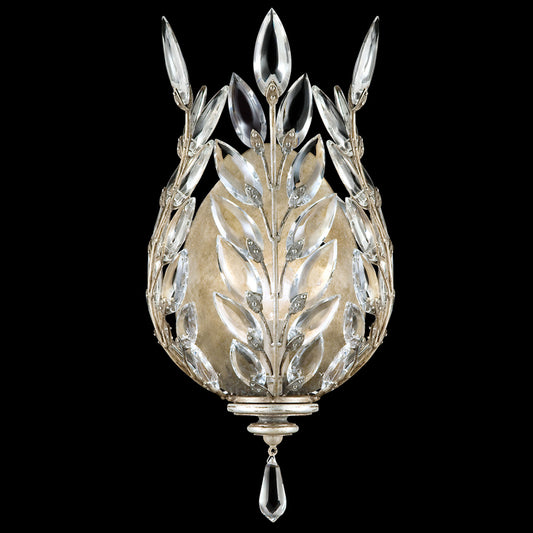 Crystal Laurel Wall Sconce, 1-Light, Silver Leaf, Faceted Crystal Leaves, 17"H (759550ST 9ED2)