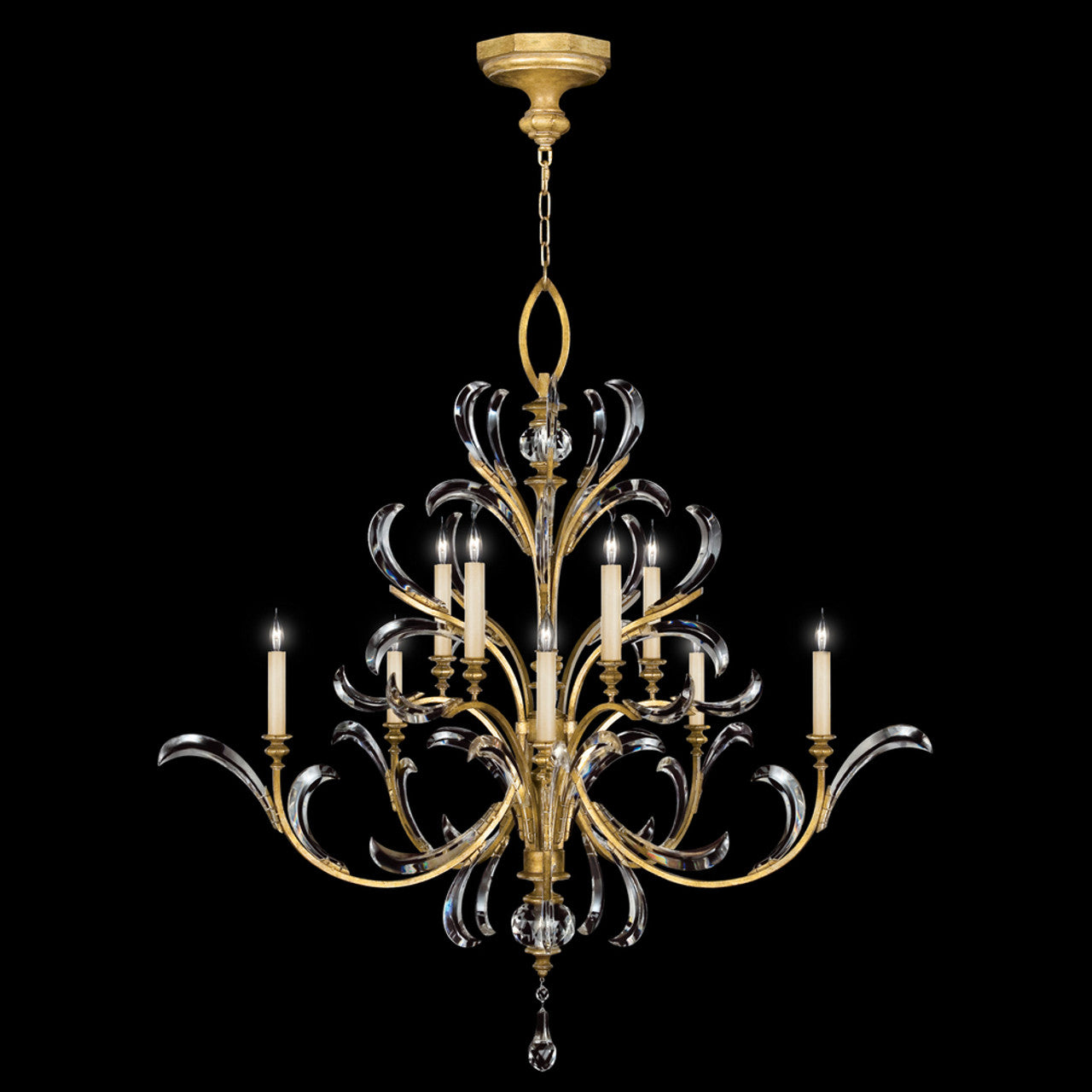 Beveled Arcs Chandelier, Round, 10-Light, Gold, 56"W (760640ST 9AD5)