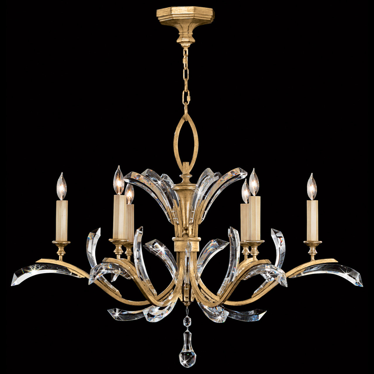 Beveled Arcs Chandelier, Round, 6-Light, Gold, 42"W (761240ST 9AD9)