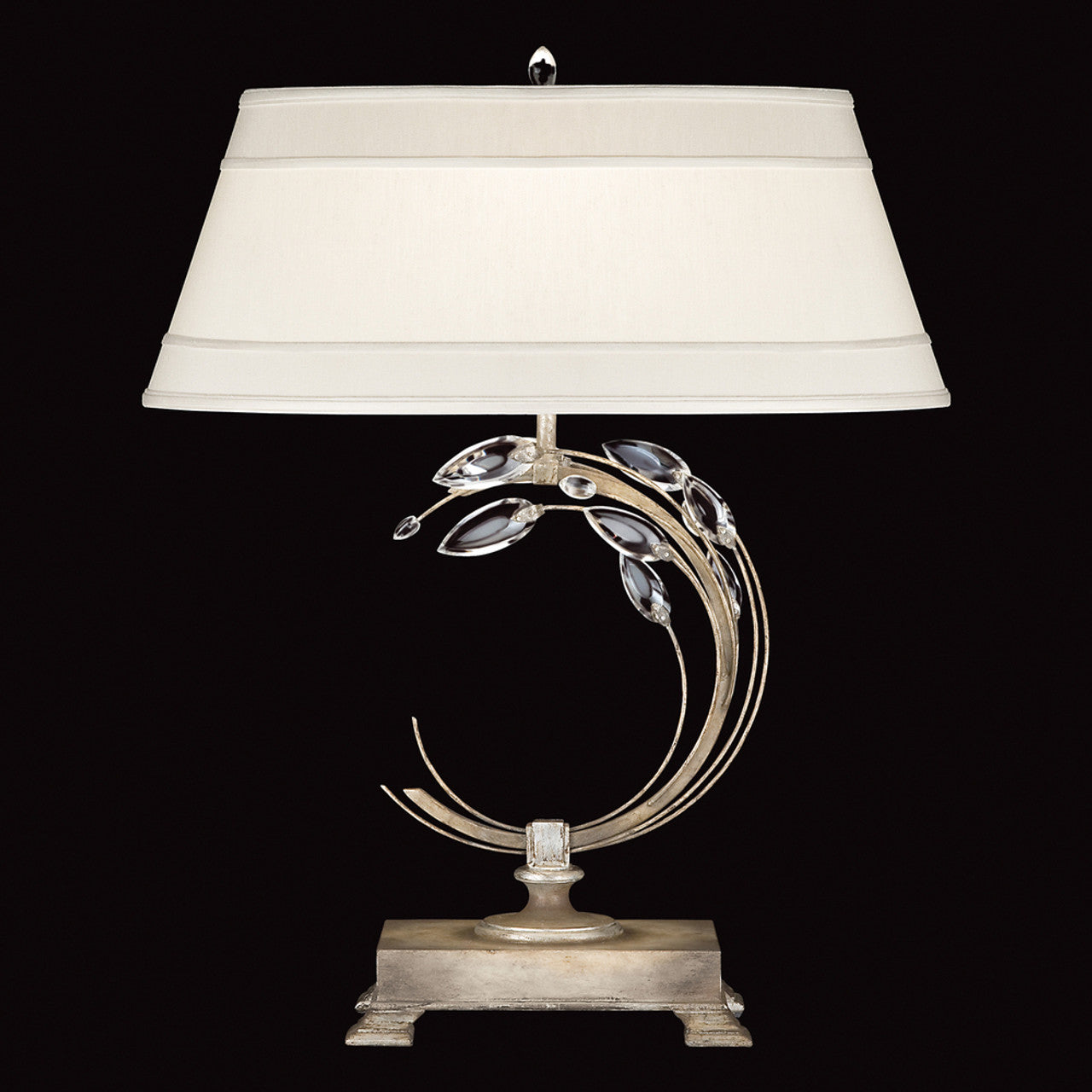 Crystal Laurel Table Lamp, 1-Light, Silver Leaf, Faceted Crystal Leaves, 31"H (771510ST KGCY)